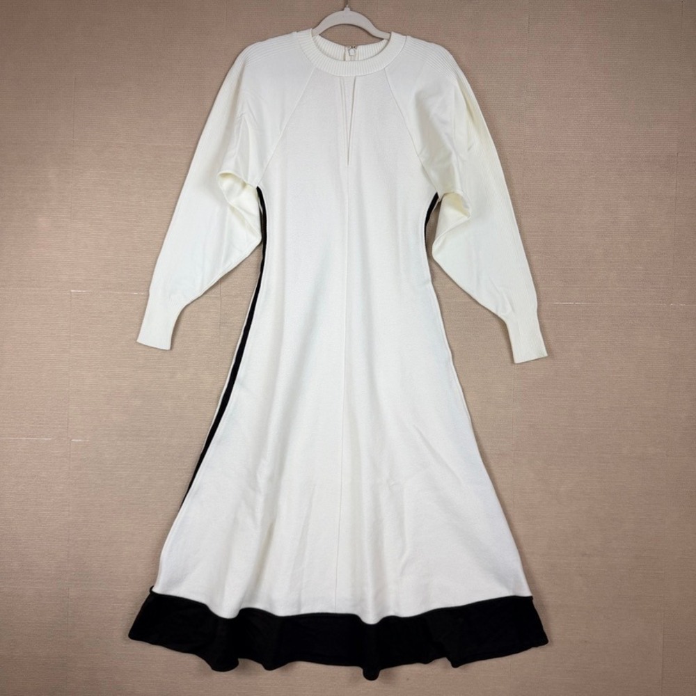 Reiss Caprice-Hybrid Woven Midi Dress Ivory Black Stripe US 2 NEW $515 - Picture 4 of 14